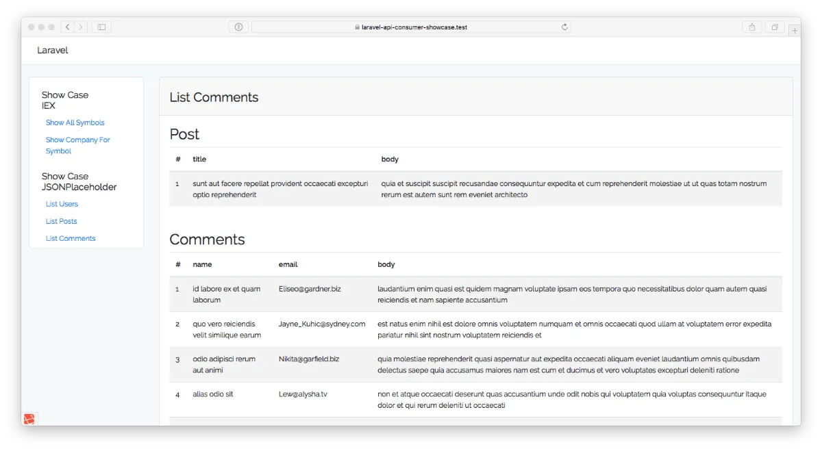 Laravel showcase app — List Comments