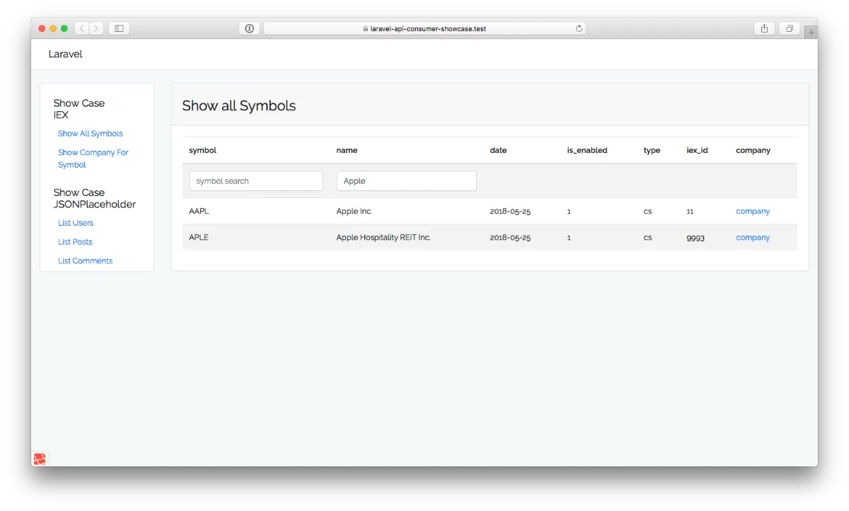 Laravel showcase app — Show all Symbols